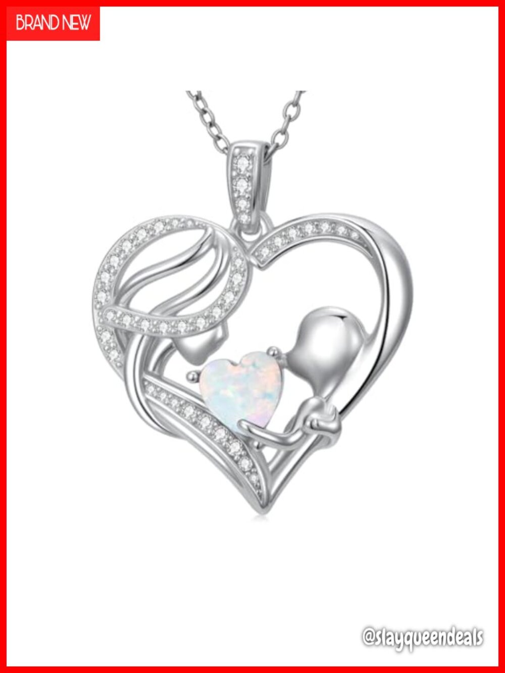 Sterling Silver Opal Heart Pendant Necklace 18in Mom Gift